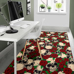 Red Rose Skull Pattern Print Area Rug GearFrost