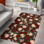Red Rose Skull Pattern Print Area Rug GearFrost