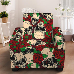 Red Rose Skull Pattern Print Armchair Slipcover