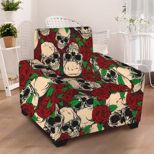 Red Rose Skull Pattern Print Armchair Slipcover