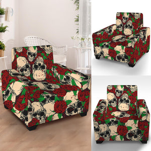 Red Rose Skull Pattern Print Armchair Slipcover