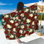 Red Rose Skull Pattern Print Beach Sarong Wrap