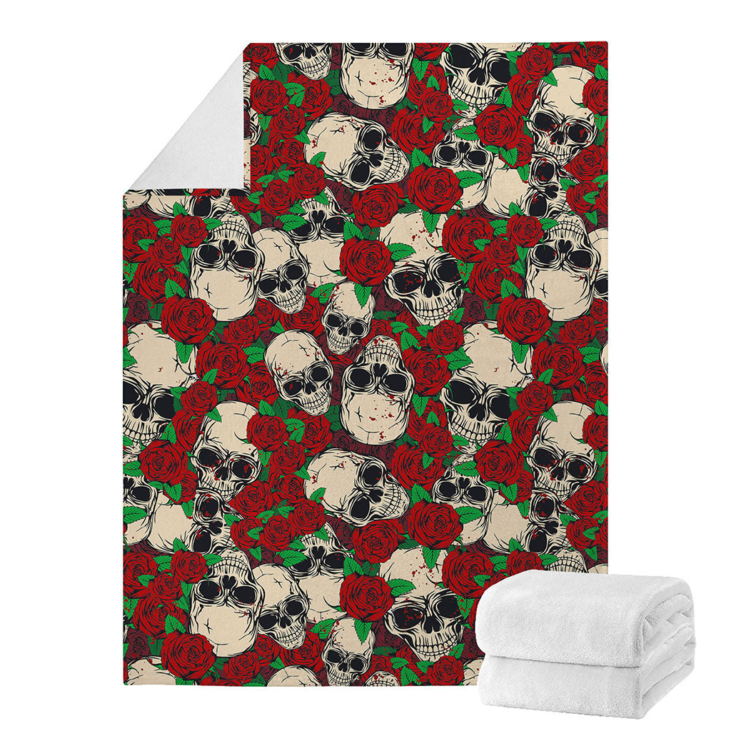 Red Rose Skull Pattern Print Blanket