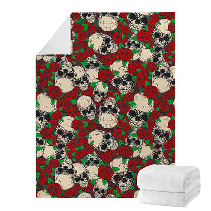 Red Rose Skull Pattern Print Blanket