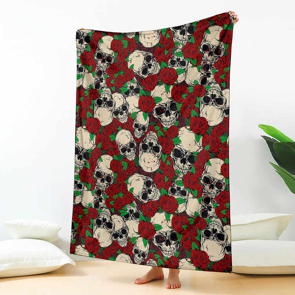 Red Rose Skull Pattern Print Blanket