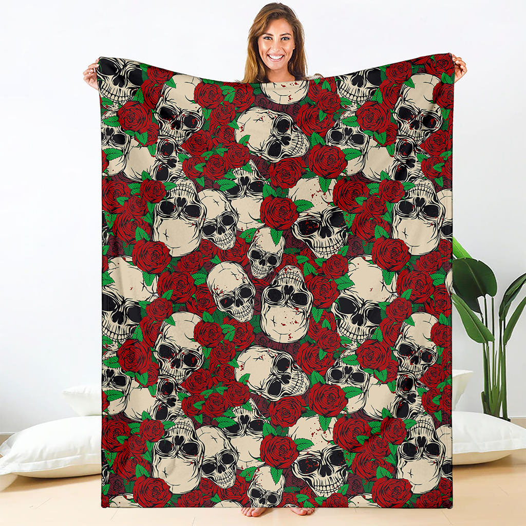Red Rose Skull Pattern Print Blanket