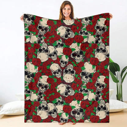 Red Rose Skull Pattern Print Blanket