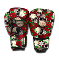 Red Rose Skull Pattern Print Boxing Gloves