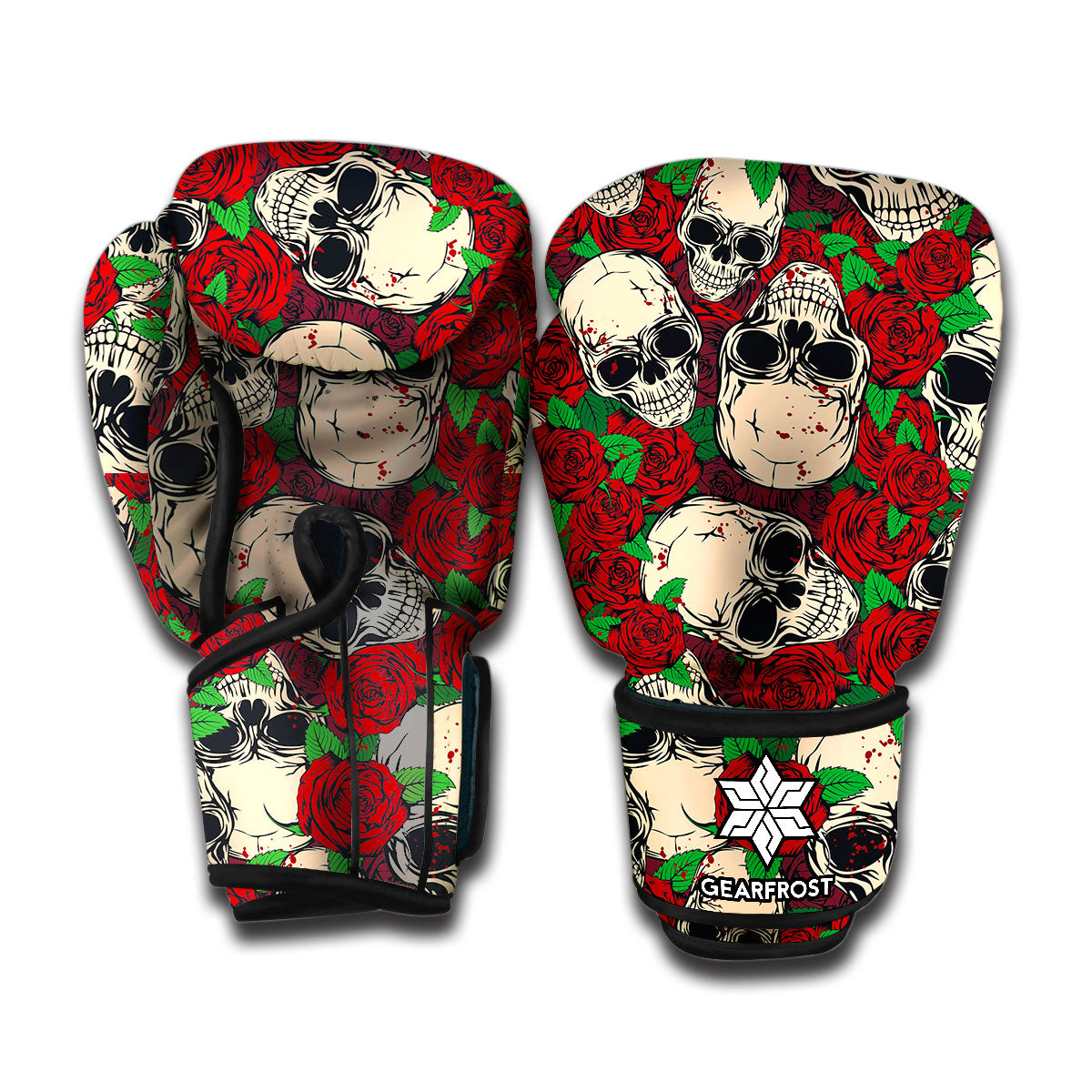 Red Rose Skull Pattern Print Boxing Gloves