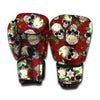 Red Rose Skull Pattern Print Boxing Gloves