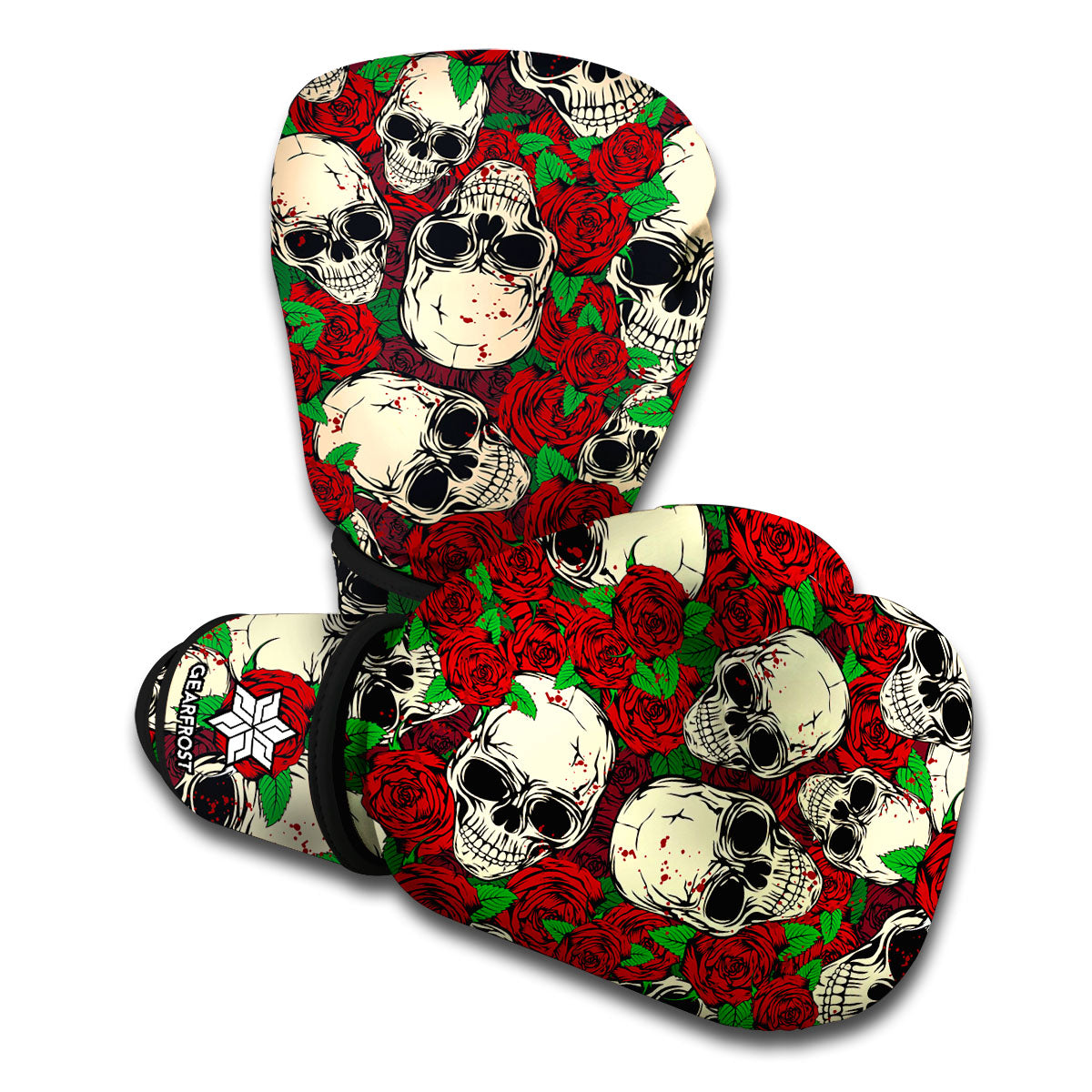 Red Rose Skull Pattern Print Boxing Gloves