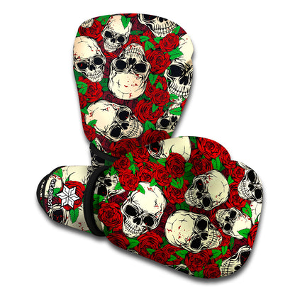 Red Rose Skull Pattern Print Boxing Gloves