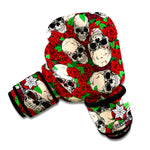 Red Rose Skull Pattern Print Boxing Gloves