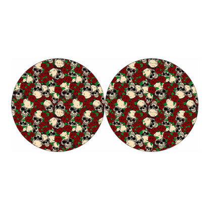 Red Rose Skull Pattern Print Car Coasters