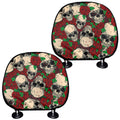 Red Rose Skull Pattern Print Car Headrest Covers
