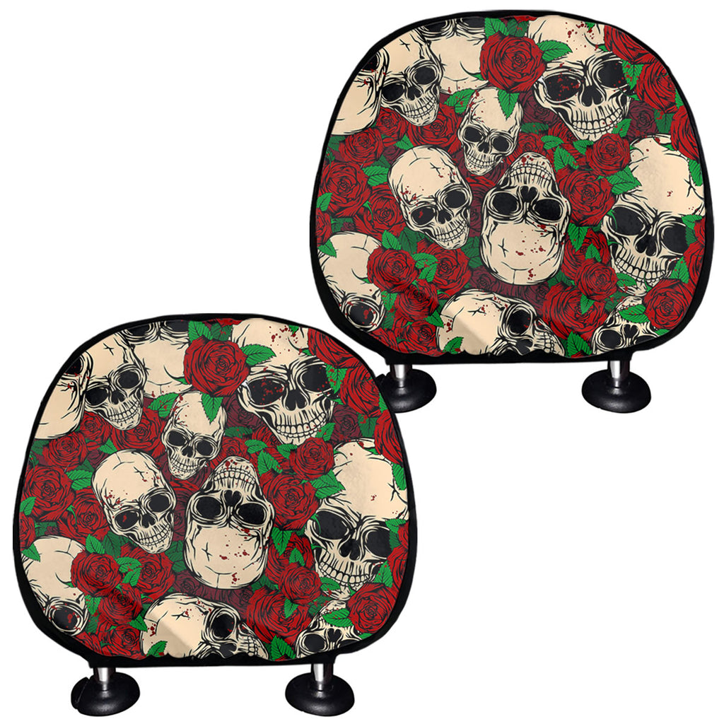 Red Rose Skull Pattern Print Car Headrest Covers