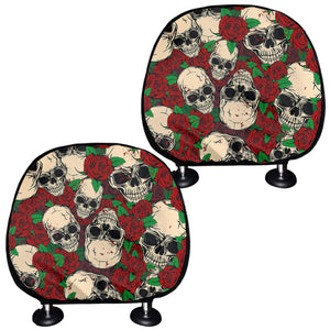 Red Rose Skull Pattern Print Car Headrest Covers