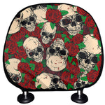 Red Rose Skull Pattern Print Car Headrest Covers