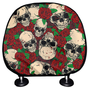 Red Rose Skull Pattern Print Car Headrest Covers