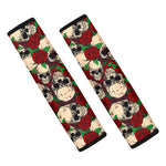 Red Rose Skull Pattern Print Car Seat Belt Covers