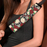 Red Rose Skull Pattern Print Car Seat Belt Covers