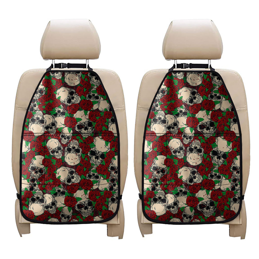 Red Rose Skull Pattern Print Car Seat Organizers