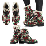 Red Rose Skull Pattern Print Comfy Boots GearFrost