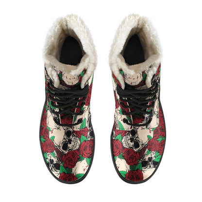 Red Rose Skull Pattern Print Comfy Boots GearFrost