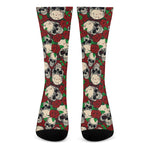 Red Rose Skull Pattern Print Crew Socks