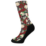 Red Rose Skull Pattern Print Crew Socks