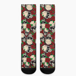 Red Rose Skull Pattern Print Crew Socks