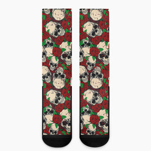 Red Rose Skull Pattern Print Crew Socks