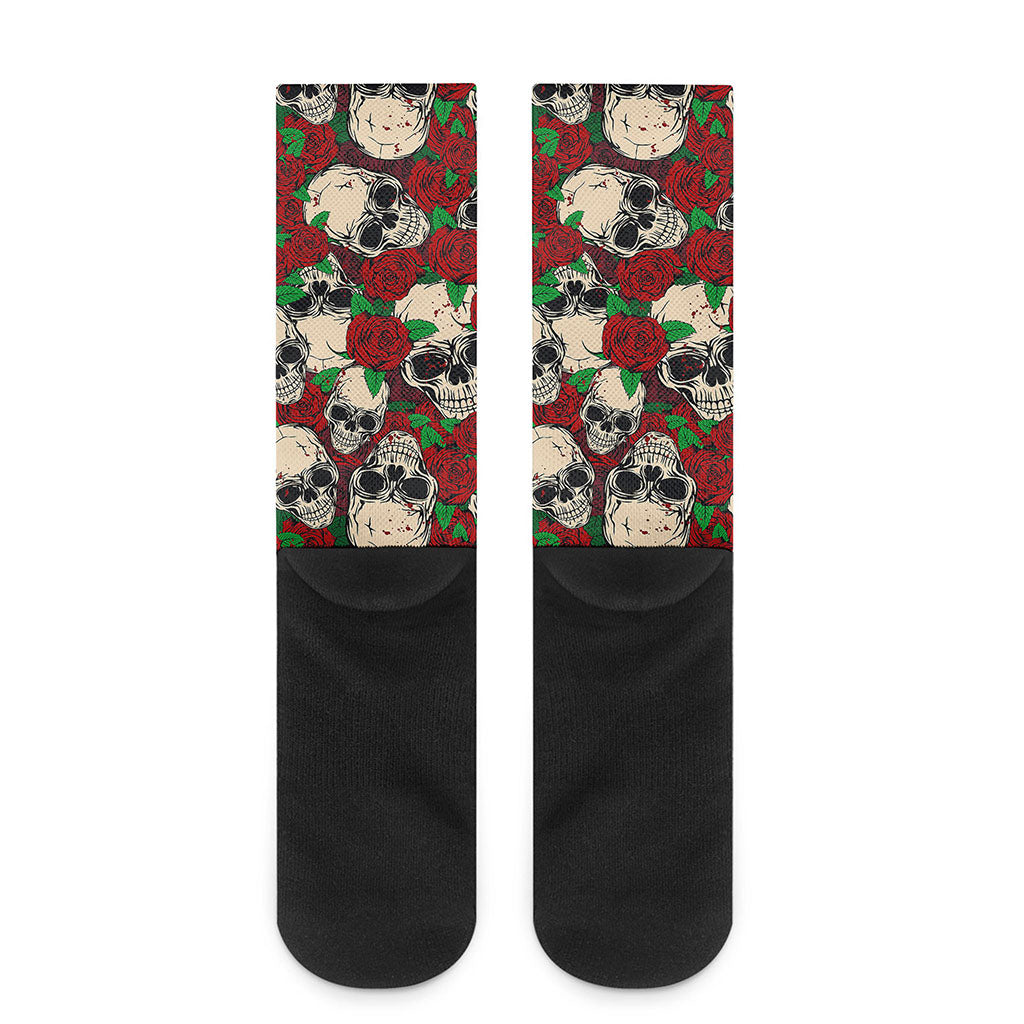 Red Rose Skull Pattern Print Crew Socks