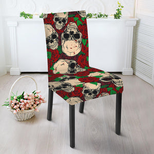 Red Rose Skull Pattern Print Dining Chair Slipcover