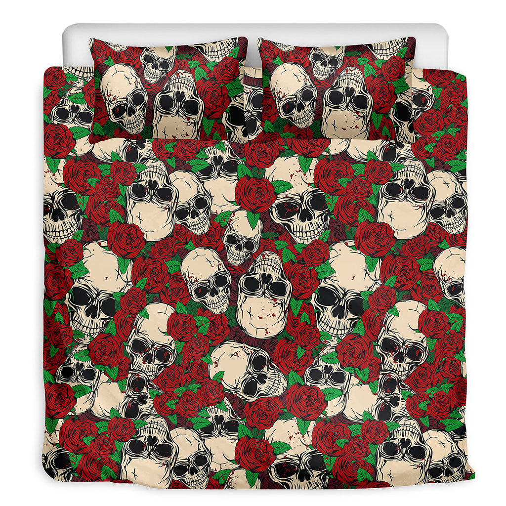 Red Rose Skull Pattern Print Duvet Cover Bedding Set