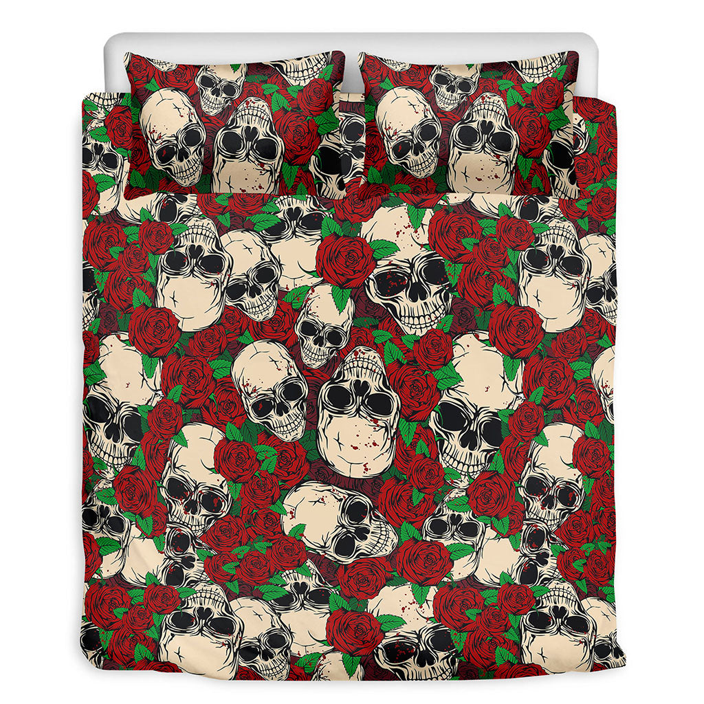 Red Rose Skull Pattern Print Duvet Cover Bedding Set