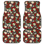 Red Rose Skull Pattern Print Front and Back Car Floor Mats