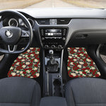 Red Rose Skull Pattern Print Front and Back Car Floor Mats