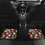 Red Rose Skull Pattern Print Front and Back Car Floor Mats