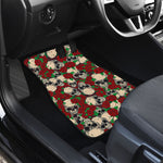 Red Rose Skull Pattern Print Front and Back Car Floor Mats