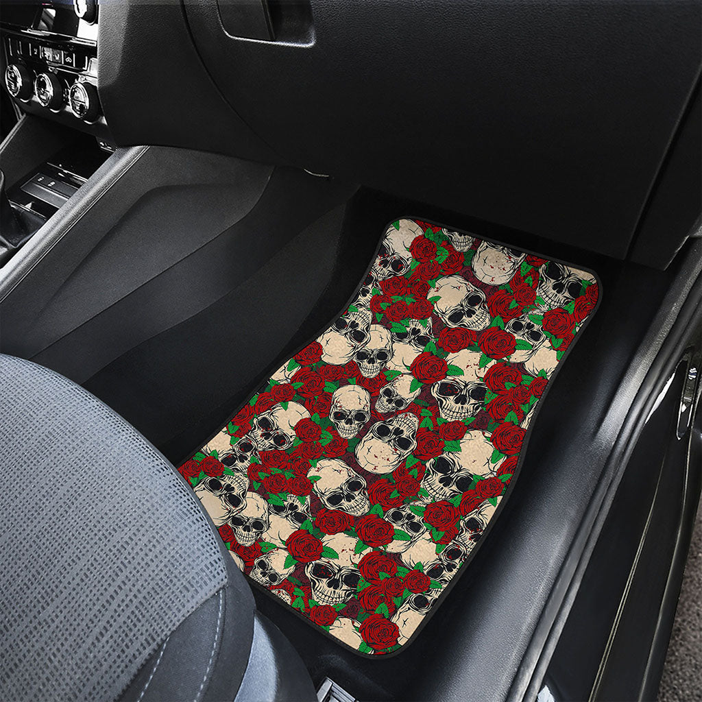 Red Rose Skull Pattern Print Front and Back Car Floor Mats