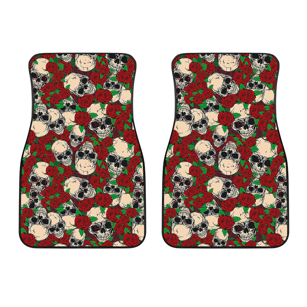 Red Rose Skull Pattern Print Front Car Floor Mats
