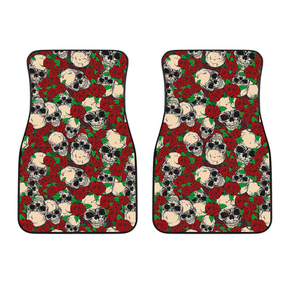 Red Rose Skull Pattern Print Front Car Floor Mats