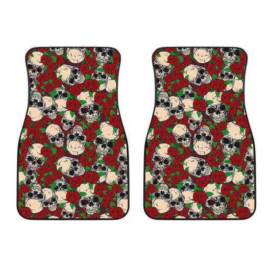 Red Rose Skull Pattern Print Front Car Floor Mats