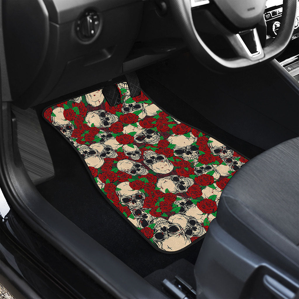 Red Rose Skull Pattern Print Front Car Floor Mats