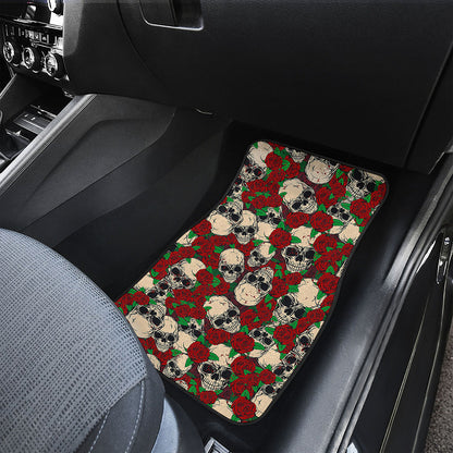 Red Rose Skull Pattern Print Front Car Floor Mats