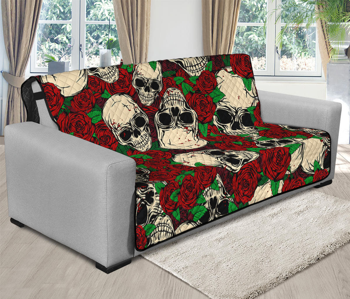 Red Rose Skull Pattern Print Futon Protector