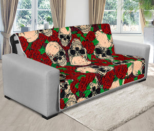 Red Rose Skull Pattern Print Futon Protector