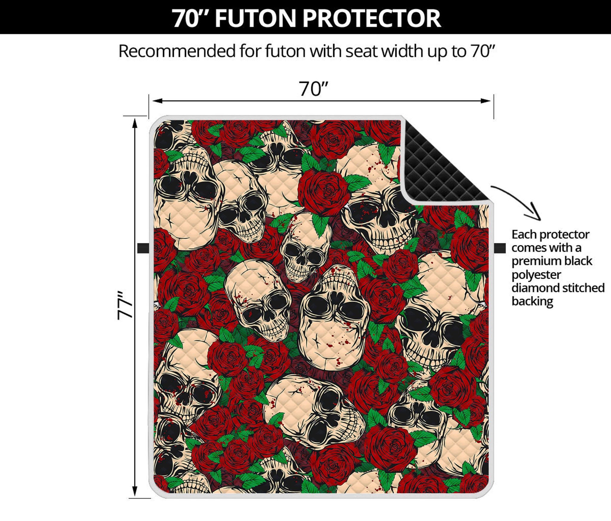 Red Rose Skull Pattern Print Futon Protector