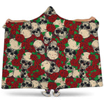 Red Rose Skull Pattern Print Hooded Blanket